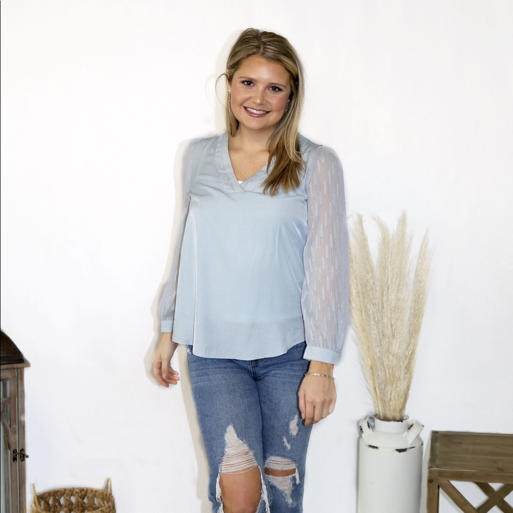 Baby blue long sleeve blouse